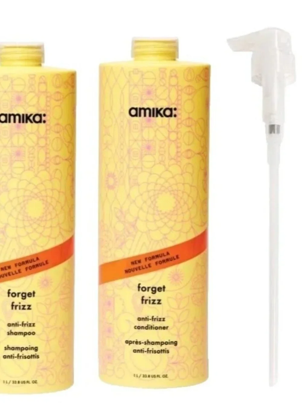 Amika Forget Frizz Anti-Frizz Shampoo and Conditioner 33.8 oz with Pumps